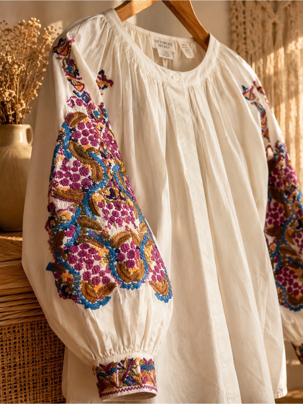 Goodnight Macaroon Arleta Embroidered Balloon Sleeve Boho Blouse M